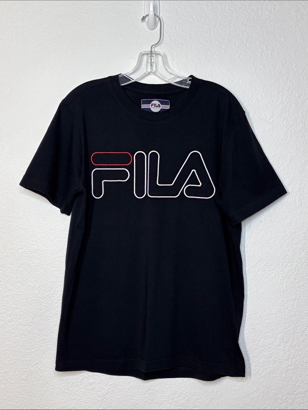 Fila Black Cotton Short-Sleeve Tee with White & Red Logo